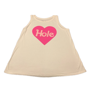 Hole White Tank Top with Pink Heart Design